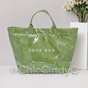 Large Green PVC Tote Bag Lightweight Glossy Everyday Shopping Handbag